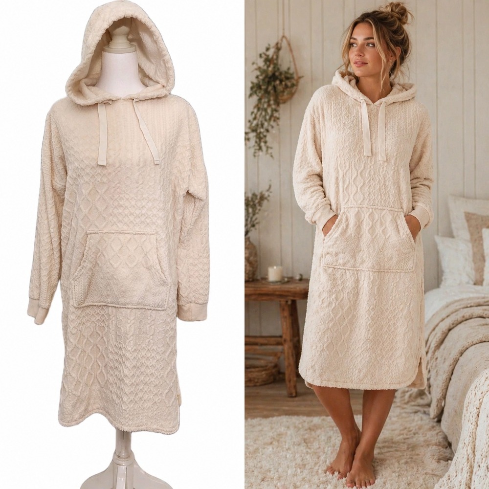 Alpine Hooded Sweatshirt Cable-Knit Soft Lounge Sleep Plush Coquette Cozy Size S